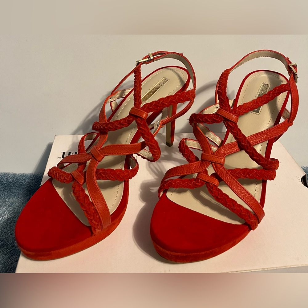 BCBGeneration Braided Strappy Red Heeled Sandals size 8.5